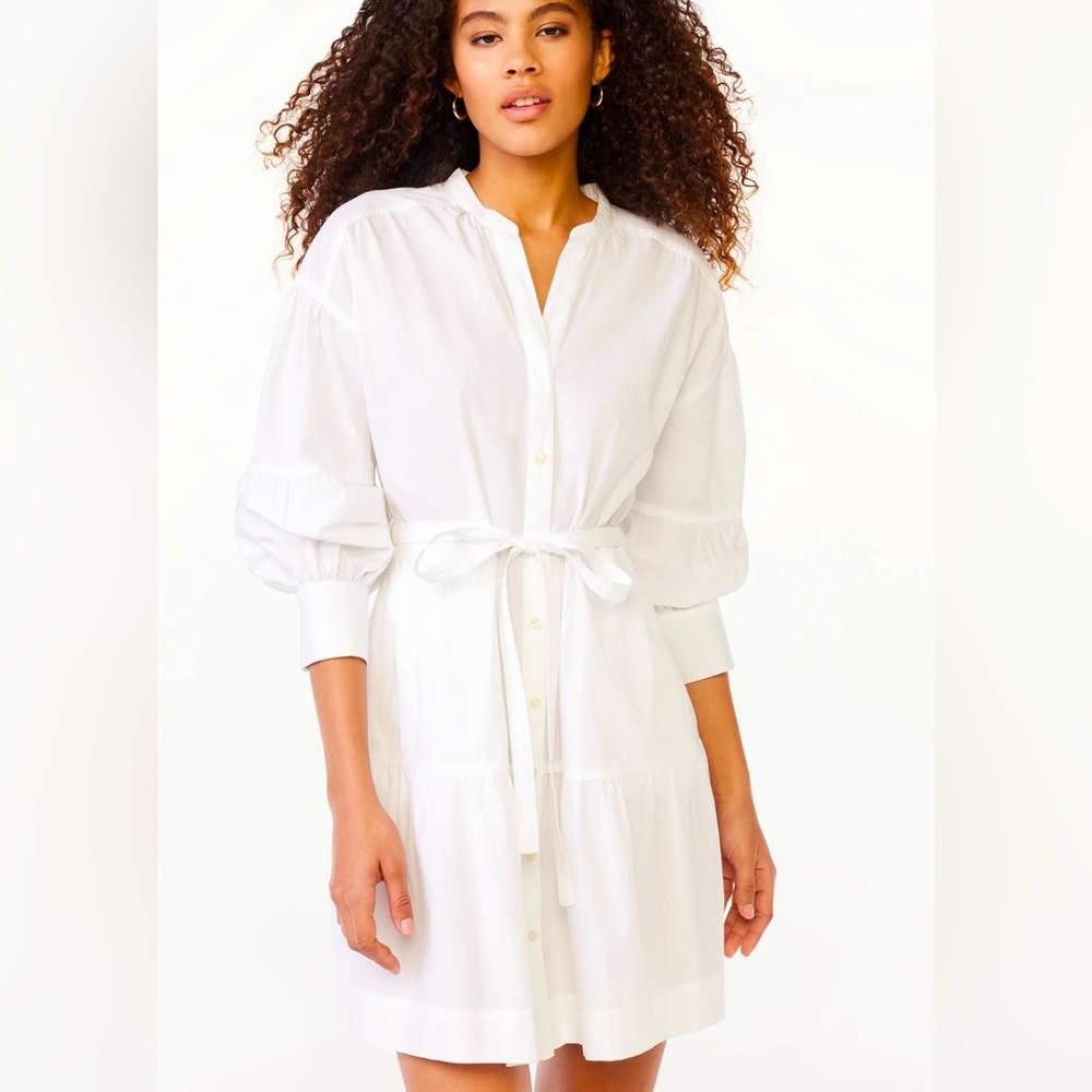 White Mini Shirt Dress, long sleeve